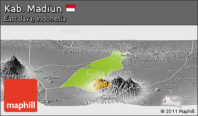 Physical Panoramic Map of Kab. Madiun, desaturated