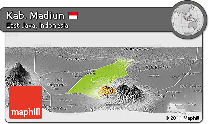 Physical Panoramic Map of Kab. Madiun, desaturated
