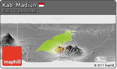 Physical Panoramic Map of Kab. Madiun, desaturated