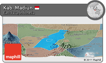 Political Panoramic Map of Kab. Madiun, semi-desaturated