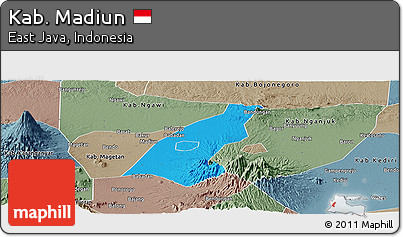 Political Panoramic Map of Kab. Madiun, semi-desaturated
