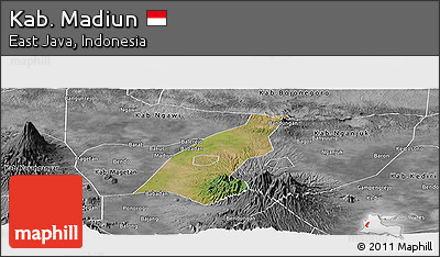 Satellite Panoramic Map of Kab. Madiun, desaturated