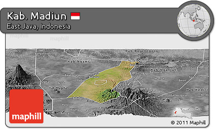 Satellite Panoramic Map of Kab. Madiun, desaturated