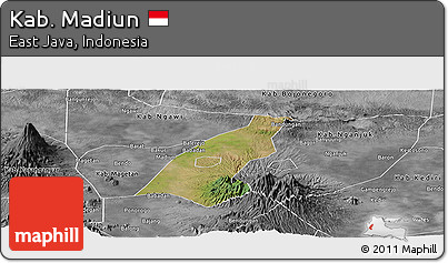 Satellite Panoramic Map of Kab. Madiun, desaturated