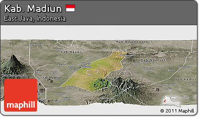 Satellite Panoramic Map of Kab. Madiun, semi-desaturated