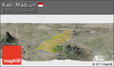 Satellite Panoramic Map of Kab. Madiun, semi-desaturated