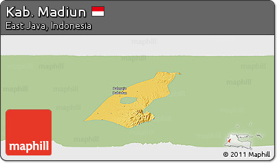 Savanna Style Panoramic Map of Kab. Madiun, single color outside