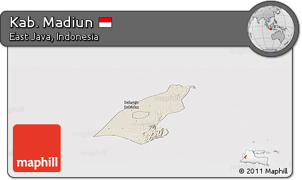 Shaded Relief Panoramic Map of Kab. Madiun, cropped outside