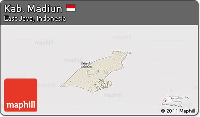 Shaded Relief Panoramic Map of Kab. Madiun, cropped outside