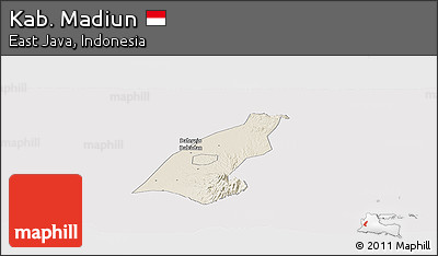 Shaded Relief Panoramic Map of Kab. Madiun, cropped outside