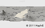 Shaded Relief Panoramic Map of Kab. Madiun, darken, semi-desaturated