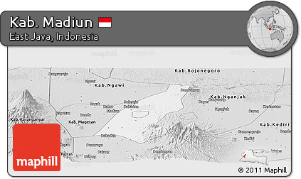 Silver Style Panoramic Map of Kab. Madiun