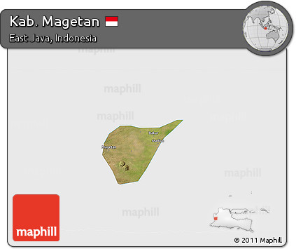 Satellite 3D Map of Kab. Magetan, single color outside