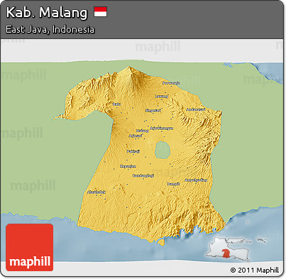 Savanna Style 3D Map of Kab. Malang, single color outside
