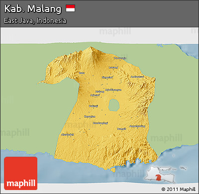 Savanna Style 3D Map of Kab. Malang, single color outside