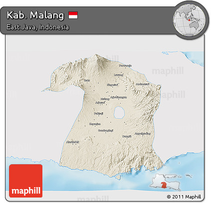 Shaded Relief 3D Map of Kab. Malang, single color outside
