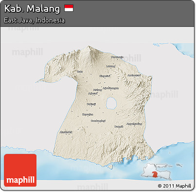 Shaded Relief 3D Map of Kab. Malang, single color outside