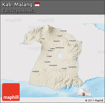 Shaded Relief 3D Map of Kab. Malang, single color outside