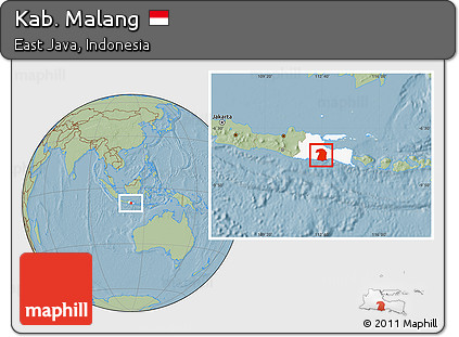 Savanna Style Location Map of Kab. Malang, highlighted parent region, hill shading