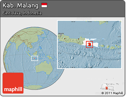 Savanna Style Location Map of Kab. Malang, highlighted parent region, hill shading