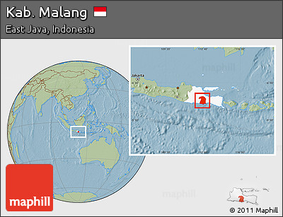 Savanna Style Location Map of Kab. Malang, highlighted parent region, hill shading