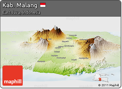 Physical Panoramic Map of Kab. Malang, lighten