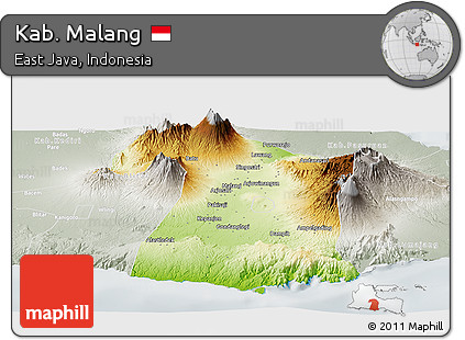 Physical Panoramic Map of Kab. Malang, lighten, semi-desaturated