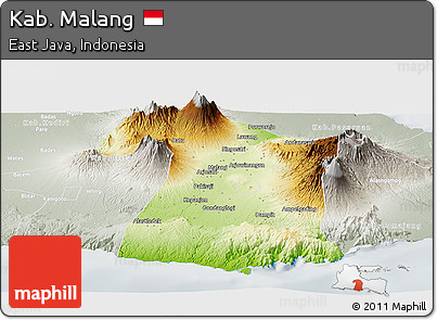 Physical Panoramic Map of Kab. Malang, lighten, semi-desaturated