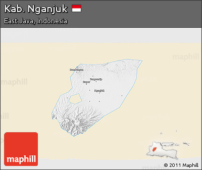 Classic Style 3D Map of Kab. Nganjuk, single color outside