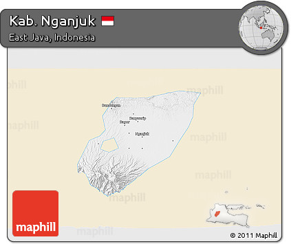 Classic Style 3D Map of Kab. Nganjuk, single color outside