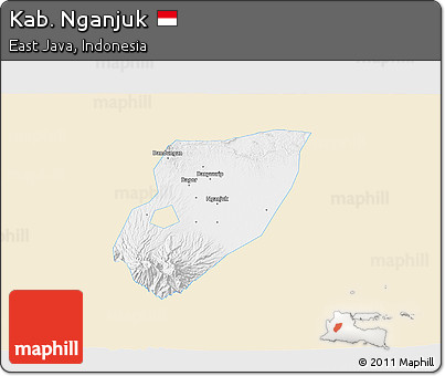 Classic Style 3D Map of Kab. Nganjuk, single color outside