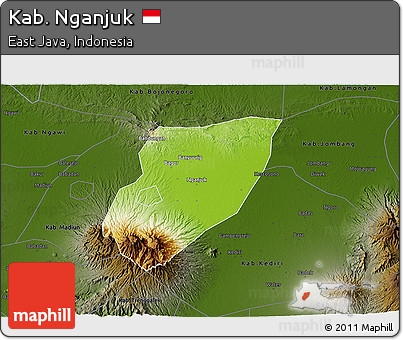 Physical 3D Map of Kab. Nganjuk, darken