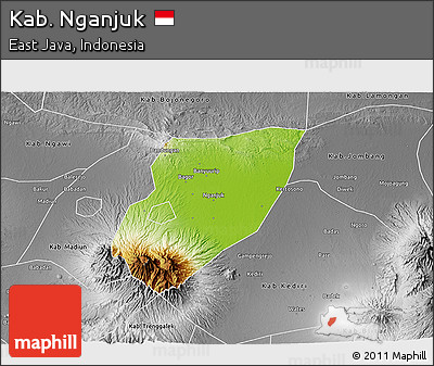 Physical 3D Map of Kab. Nganjuk, desaturated