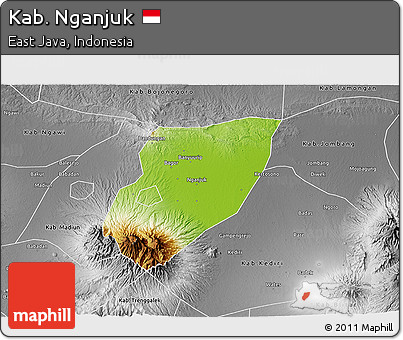 Physical 3D Map of Kab. Nganjuk, desaturated