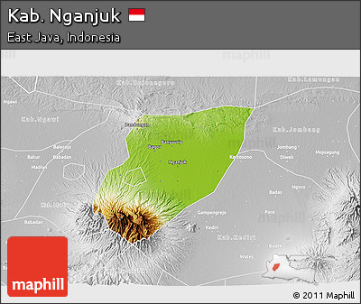 Physical 3D Map of Kab. Nganjuk, lighten, desaturated