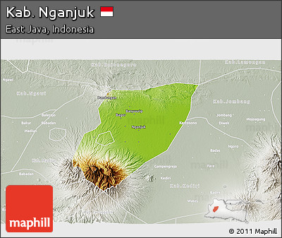 Physical 3D Map of Kab. Nganjuk, lighten, semi-desaturated