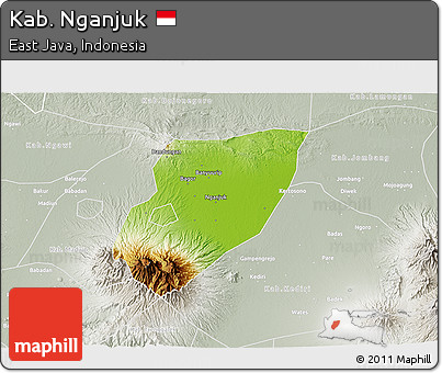 Physical 3D Map of Kab. Nganjuk, lighten, semi-desaturated
