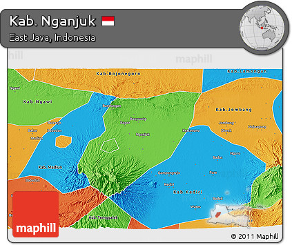 Political 3D Map of Kab. Nganjuk