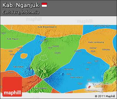 Political 3D Map of Kab. Nganjuk
