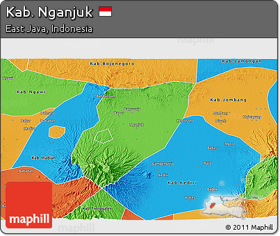 Political 3D Map of Kab. Nganjuk