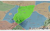 Political 3D Map of Kab. Nganjuk, semi-desaturated