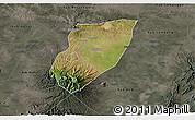 Satellite 3D Map of Kab. Nganjuk, darken, semi-desaturated