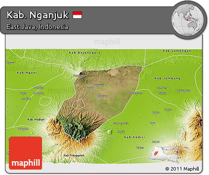 Satellite 3D Map of Kab. Nganjuk, physical outside