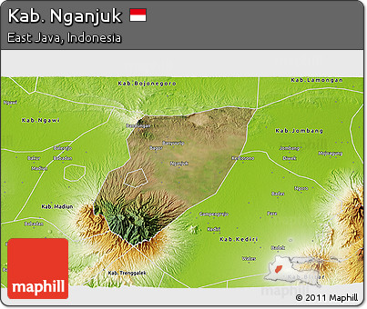 Satellite 3D Map of Kab. Nganjuk, physical outside