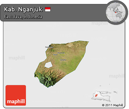Satellite 3D Map of Kab. Nganjuk, single color outside