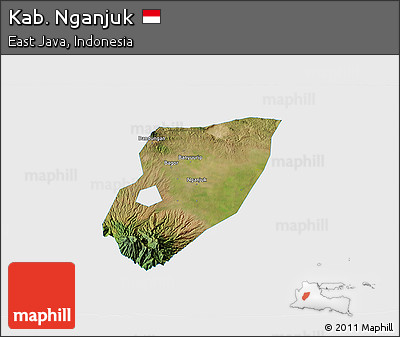 Satellite 3D Map of Kab. Nganjuk, single color outside