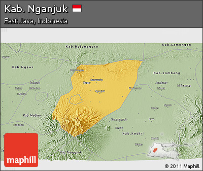 Savanna Style 3D Map of Kab. Nganjuk