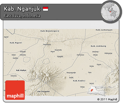 Shaded Relief 3D Map of Kab. Nganjuk