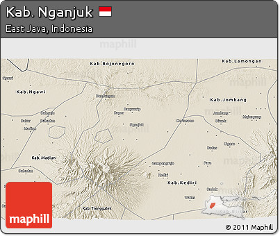 Shaded Relief 3D Map of Kab. Nganjuk