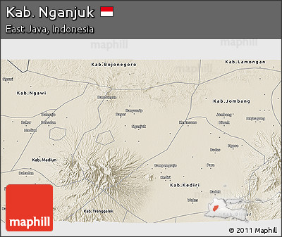 Shaded Relief 3D Map of Kab. Nganjuk